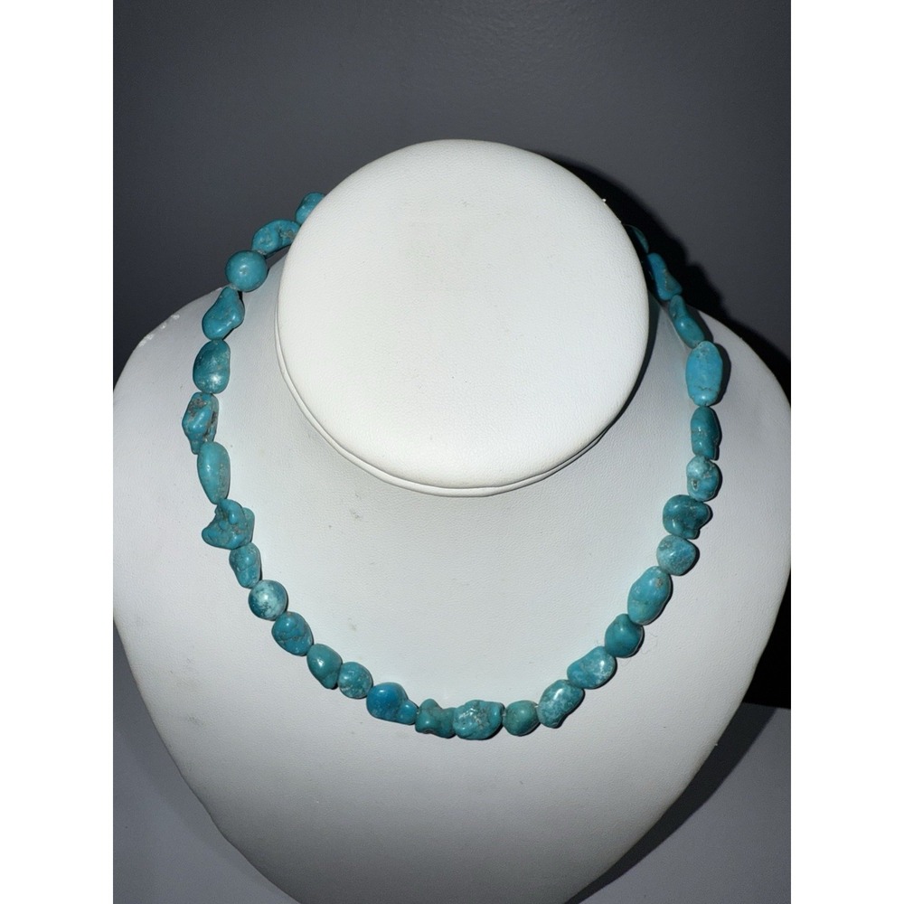 Genuine Turquoise And Sterling Native American Southwestern Necklace Raw 16"